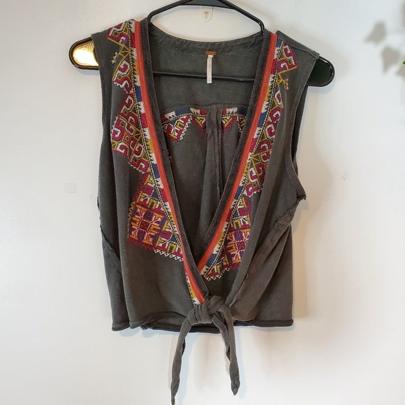Free People Other - Free People Boho Embroidery Ribbon Tie Vest
